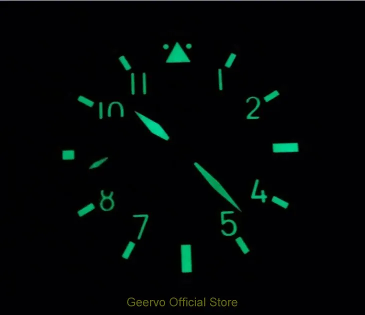 

44mm GEERVO black dial Asian 6497 17 jewels Mechanical Hand Wind movement men's watch green luminous Mechanical Wristwatches97a