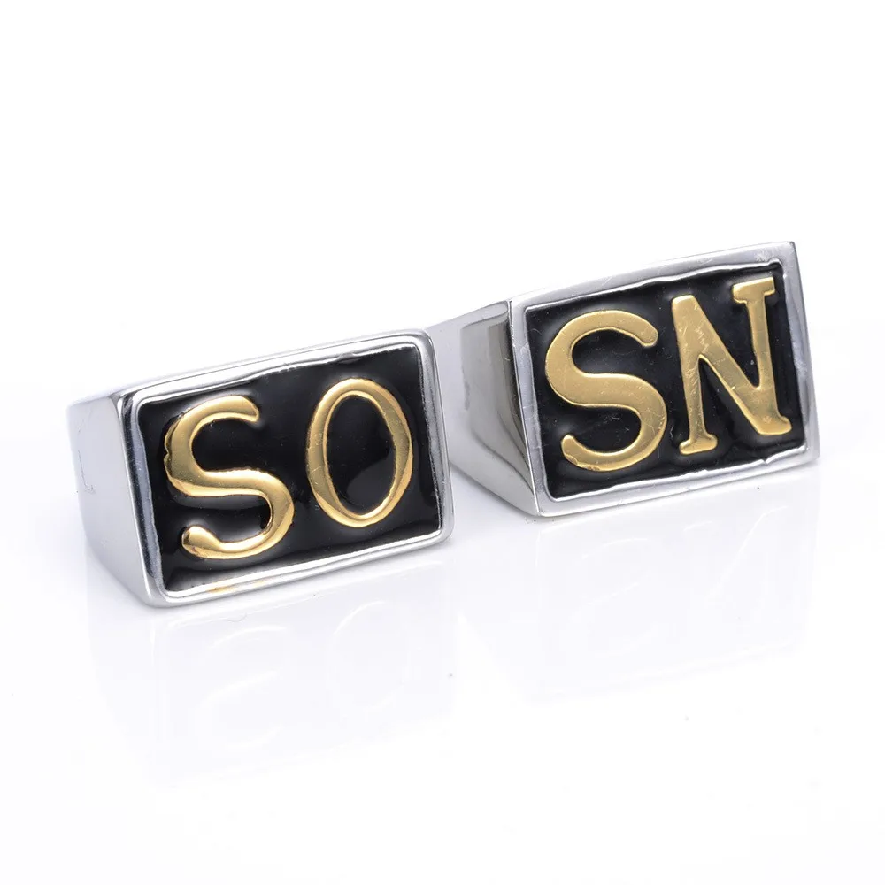 

2Pcs SONS fashion Gold and silver color stainless steel men's rings Size US7-15
