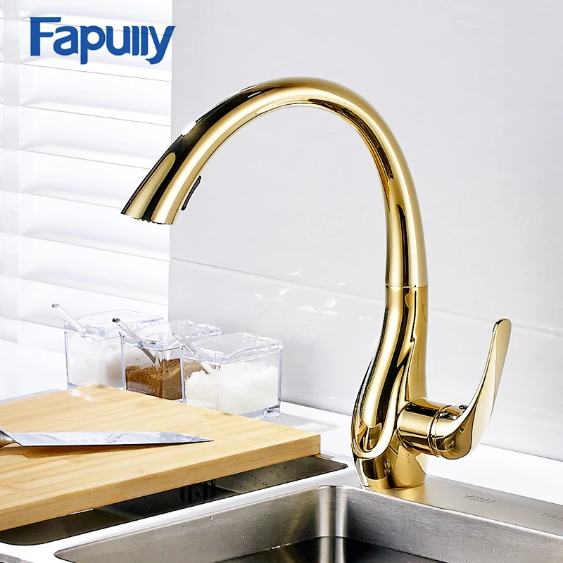 Кухонный Смеситель Fapully выдвижной смеситель для раковины золотого и черного