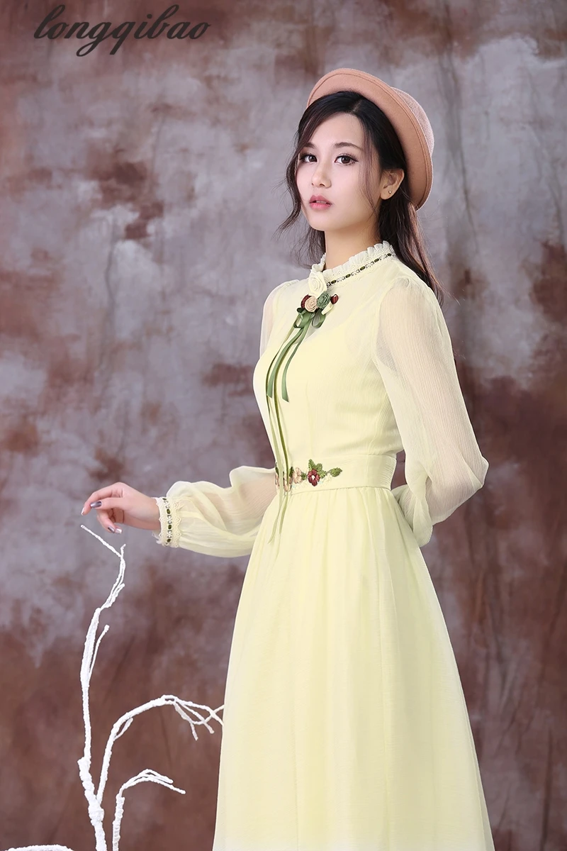 Весенне-осеннее новое ретро платье с вышивкой дворца и сада модное литературное