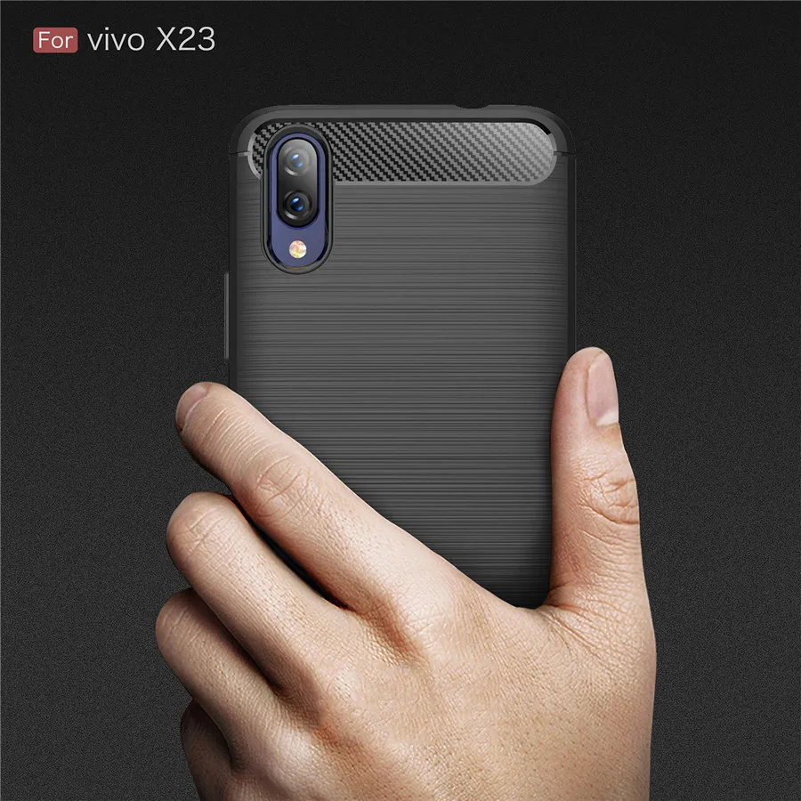 TRISEOLY Luxury Carbon Fiber Case For Vivo X23 Brushed TPU Rubber Silicone Back Cover X 23 Protective Coques Fundas | Мобильные