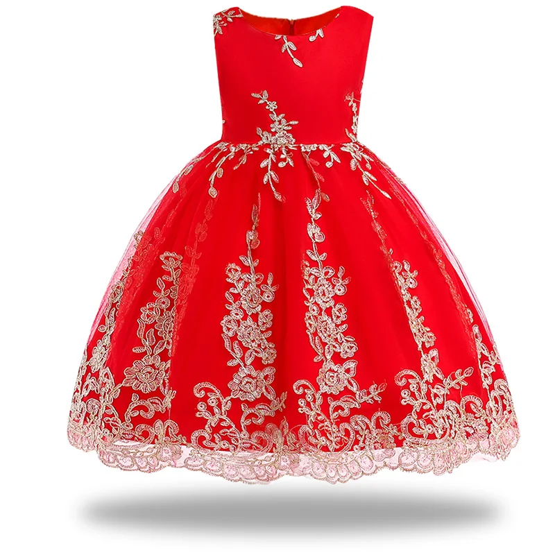 kids dress for girls Princess Wedding Party Dresses Gold Wire Embroidery Kids Ball Gowns Formal Baby Clothes Girl 3-10 Years | Детская