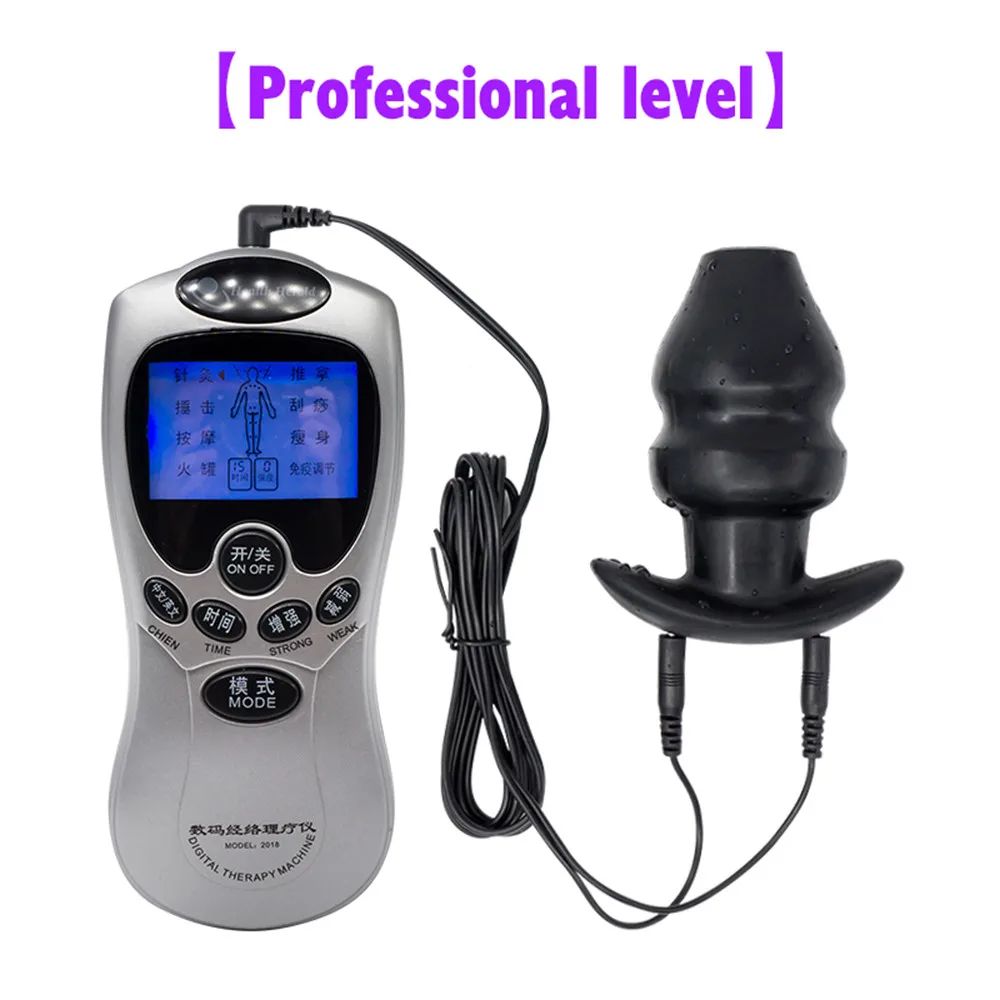 Секс-шоп силиконовые ажурные анальные пробки с электрошоком фаллоимитатор
