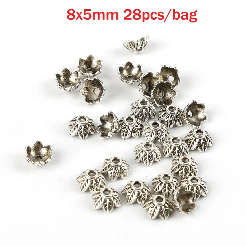 8x5mm 28pcs 35 стилей бусины колпачки Тибетский античный серебряный цвет цветок концевые колпачки для изготовления ювелирных изделий Рукоделие Diy аксессуары - Цвет: 8x5mm 28pcs