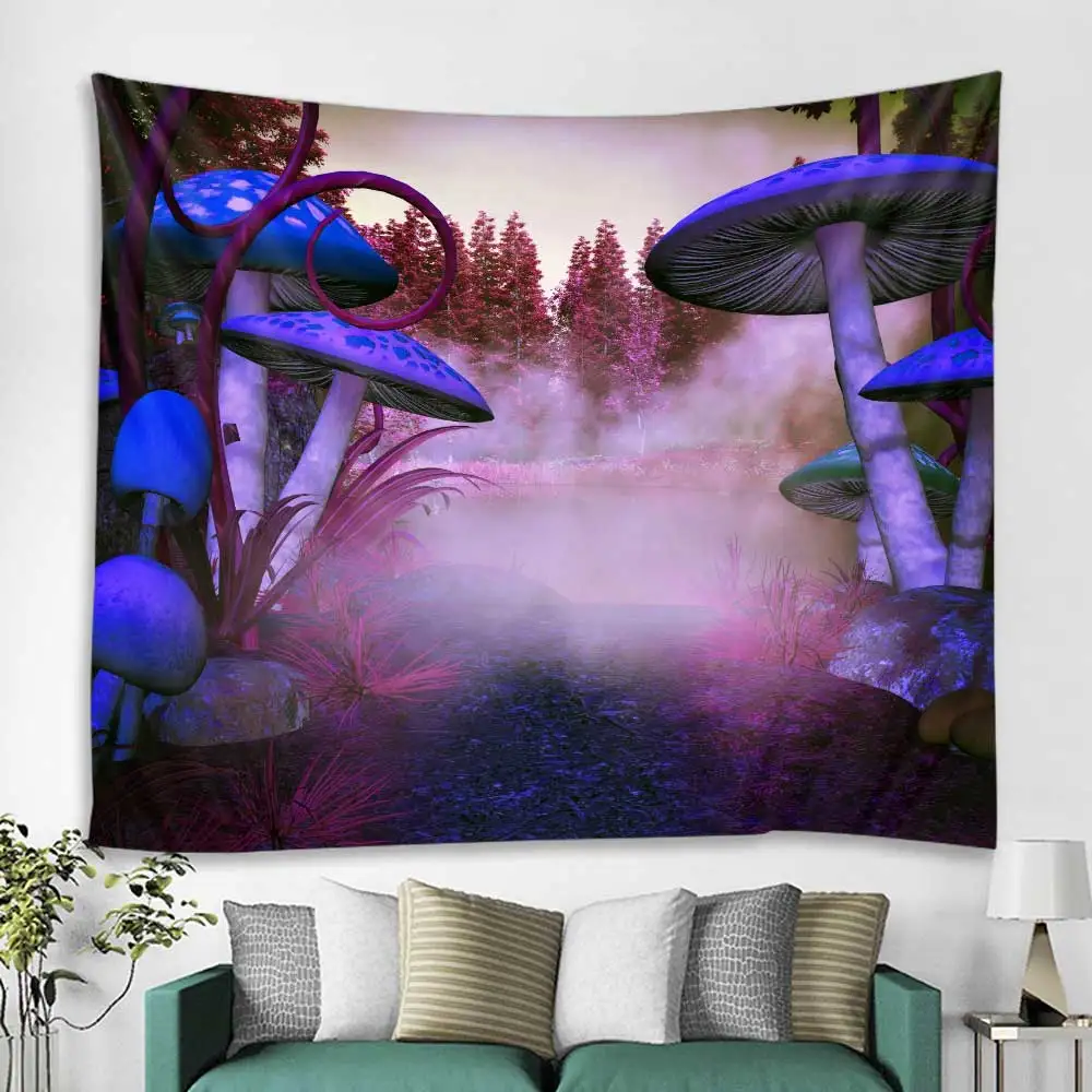 Cilected Magical Mushroom Wall Decor Tapestry Hanging 100% Polyester Blue Art Tapestries Vintage Home Decoration 200x150cm | Дом и сад