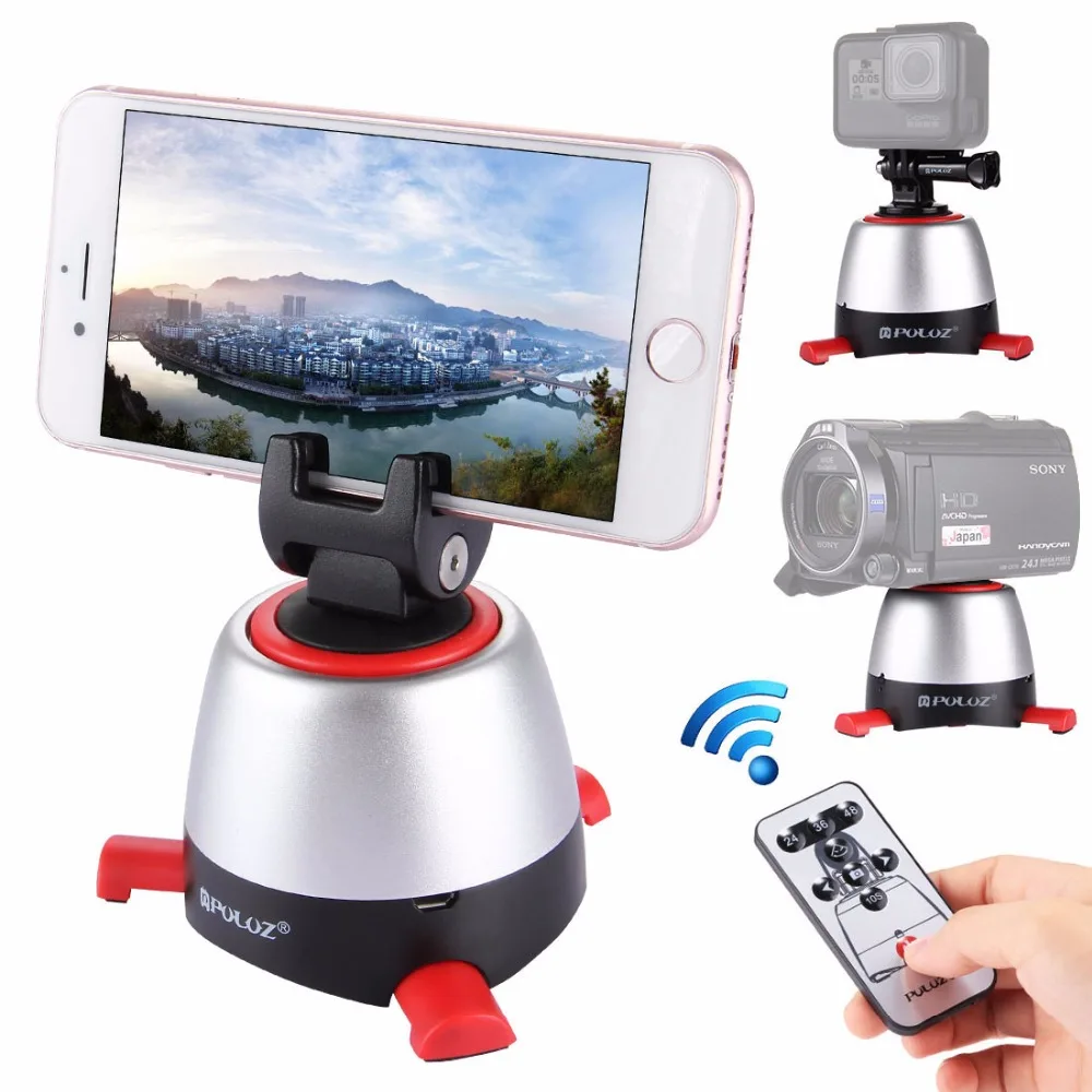 PULUZ электронная панорамная головка штатива с поворотом на 360 градусов Вращающаяся головка с пультом дистанционного управления для смартфонов GoPro DSLR