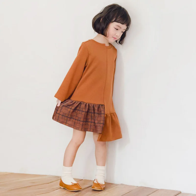 Girls Dresses Autumn Hoodies Dress For Kids Casual Korean Patchwork Plaid Baby Princess Vestido Clothes | Детская одежда и обувь