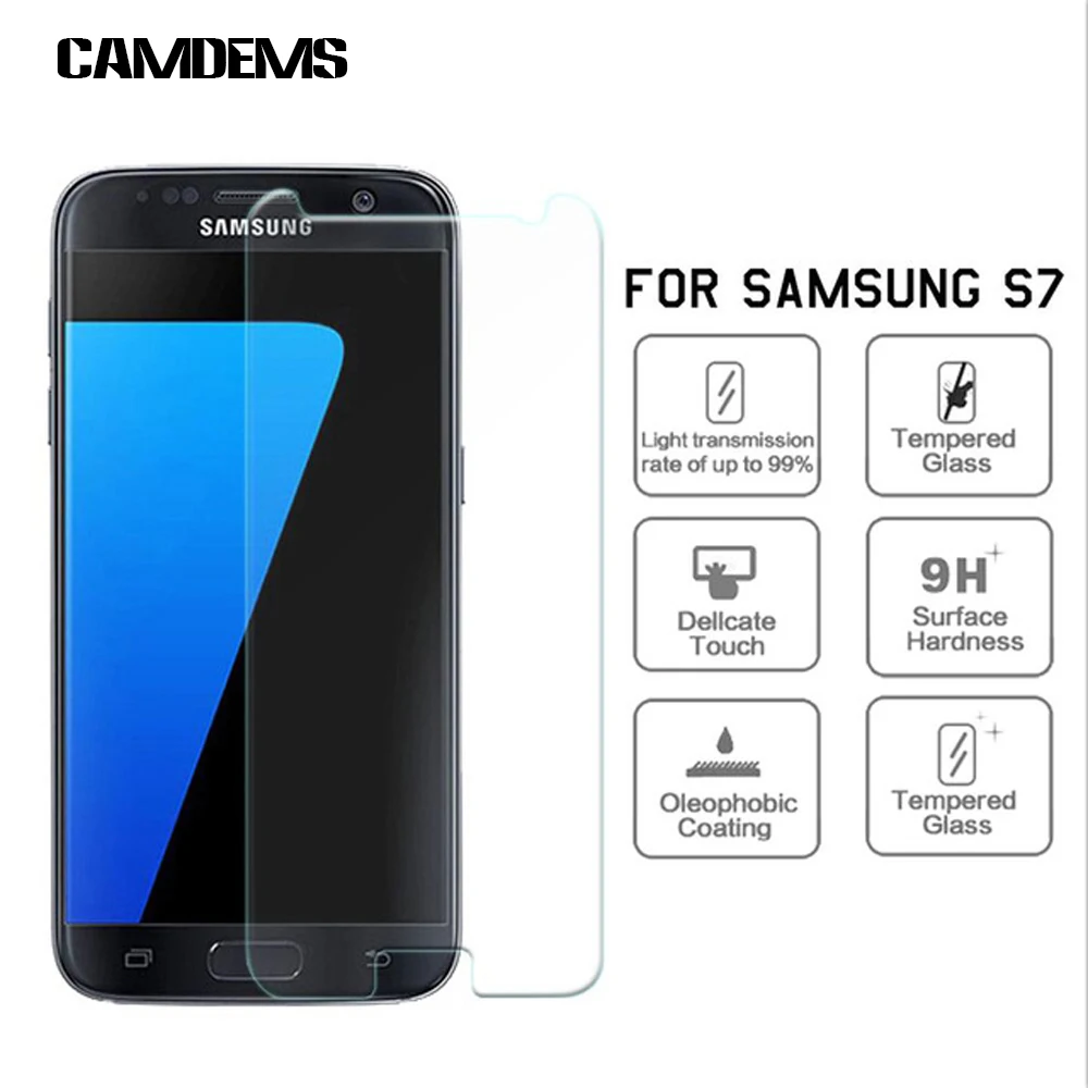 Camdems 100 шт. 0.3 мм 2.5D 9 H Передняя Закаленное Стекло Экран Протектор Фильм для samsung S7 S6