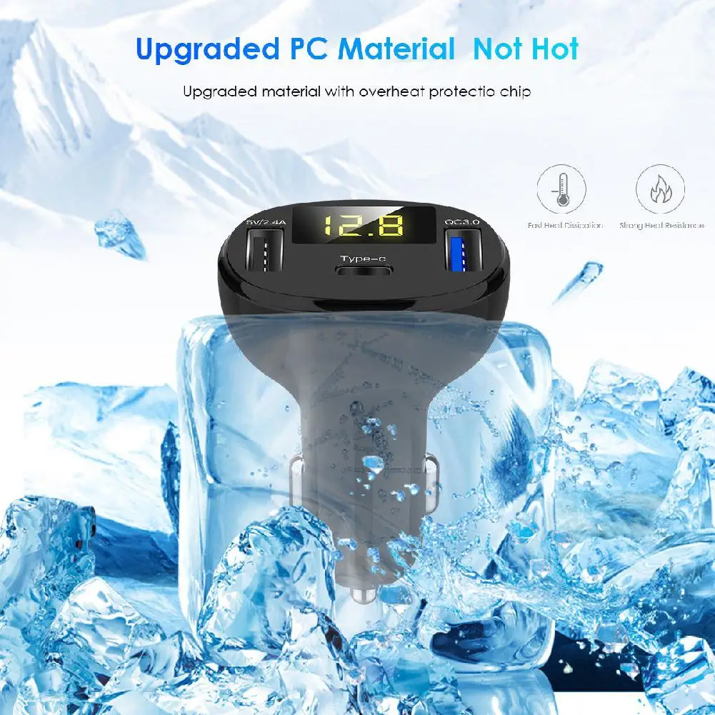 Group Vertical 3-Порты Тип usb-c Быстрая зарядка автомобиля зарядное устройство для Зарядное устройство адаптер светодиодный вольтметр/Авто Bluetooth FM радио передатчик r20