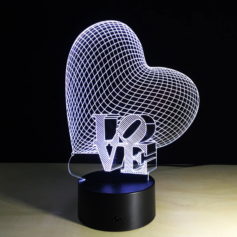Creative Gifts Heart Lamp 3D Night Light Lampara Led Desk Remote Control 7 Colors Changing Baby Sleeping Nightlight Decor | Лампы и
