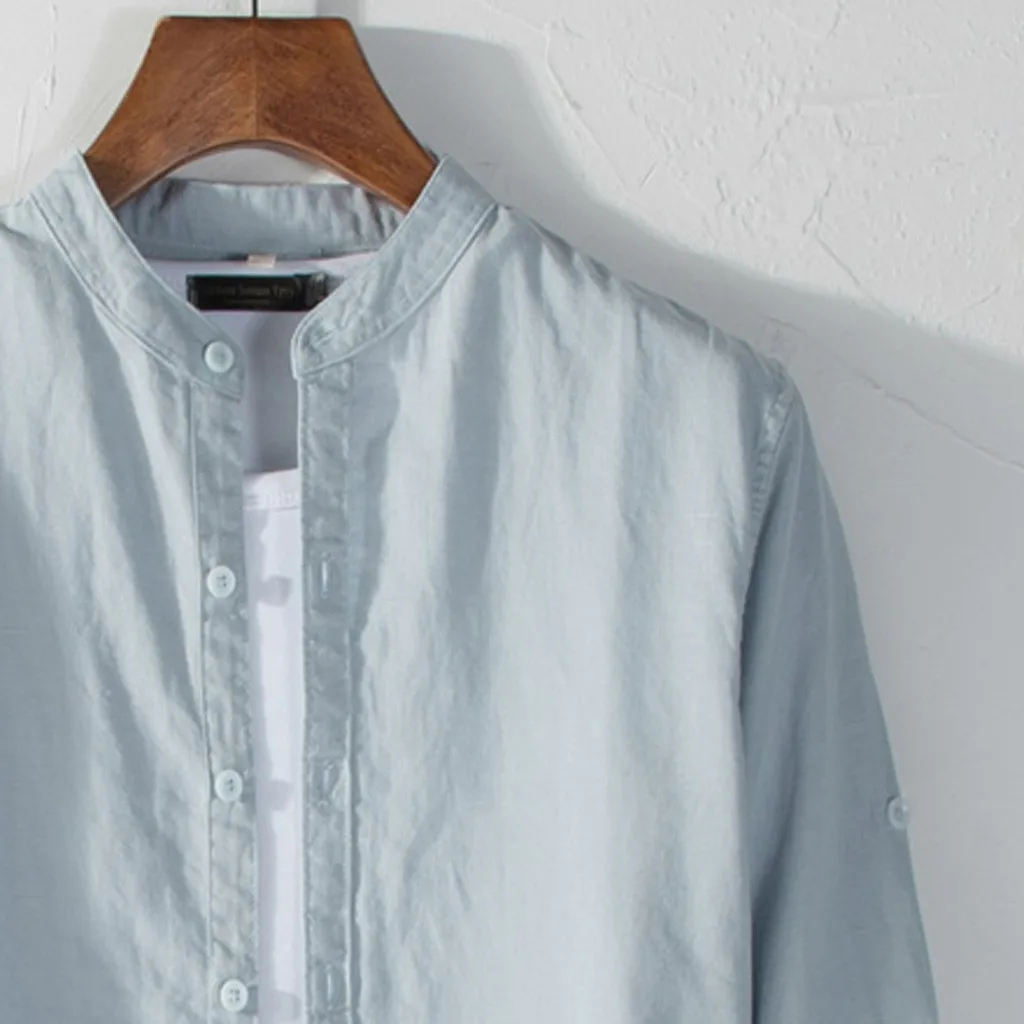 Повседневная мужская рубашка Camisa, модная мужская рубашка с длинными рукавами, топ на пуговицах, хлопковое белье сплошной цвет, свободная Мужская Блузка Camisa masculina