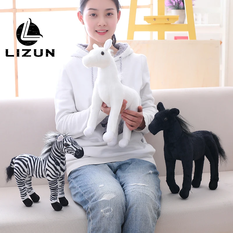 Имитация зебры Белая лошадь Черная ткань лошадка с куклой плюшевая игрушка