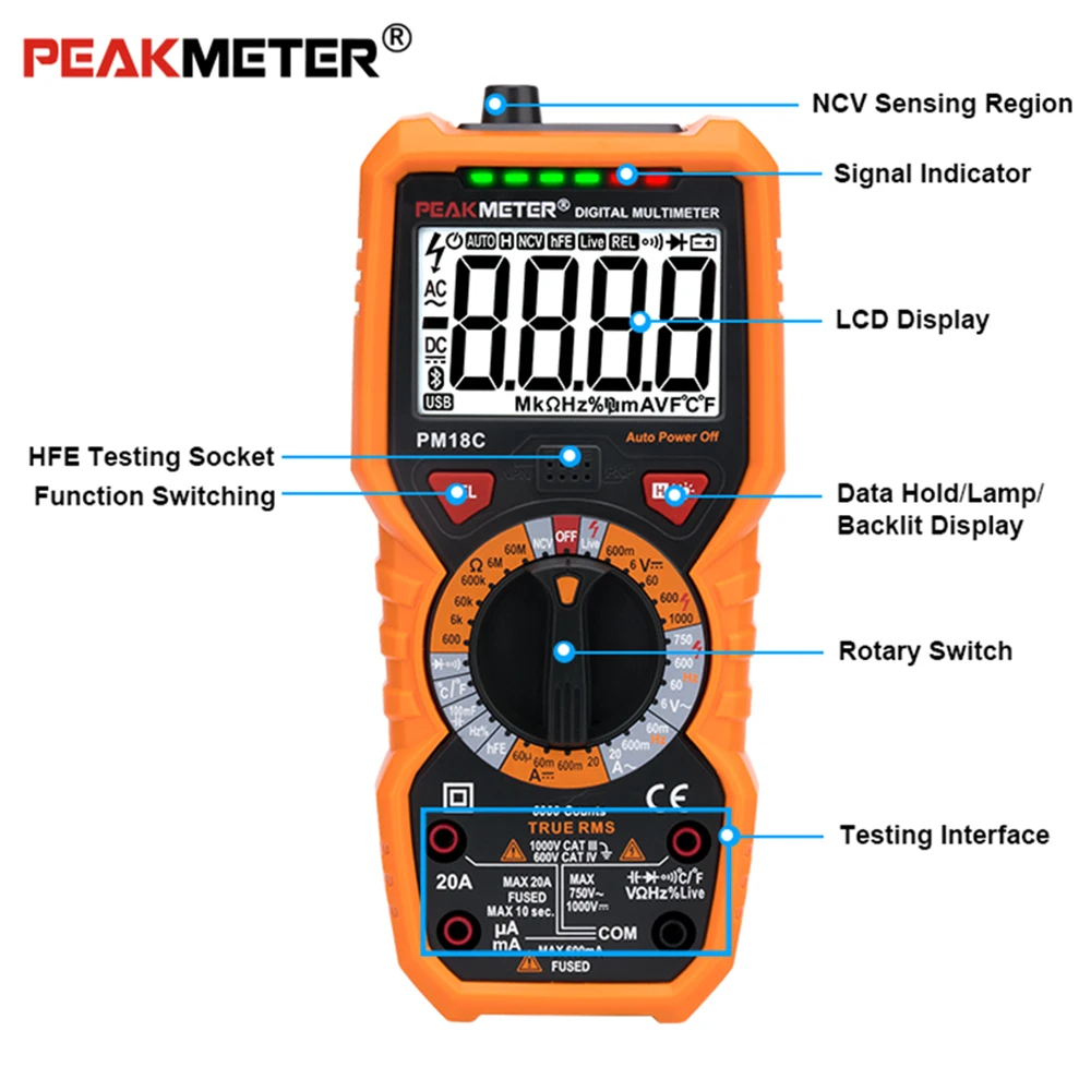 PEAKMETER Цифровой мультиметр PM890C/PM890D/PM18/PM18C True RMS AC/DC Измеритель сопротивления напряжения частота NCV тестер