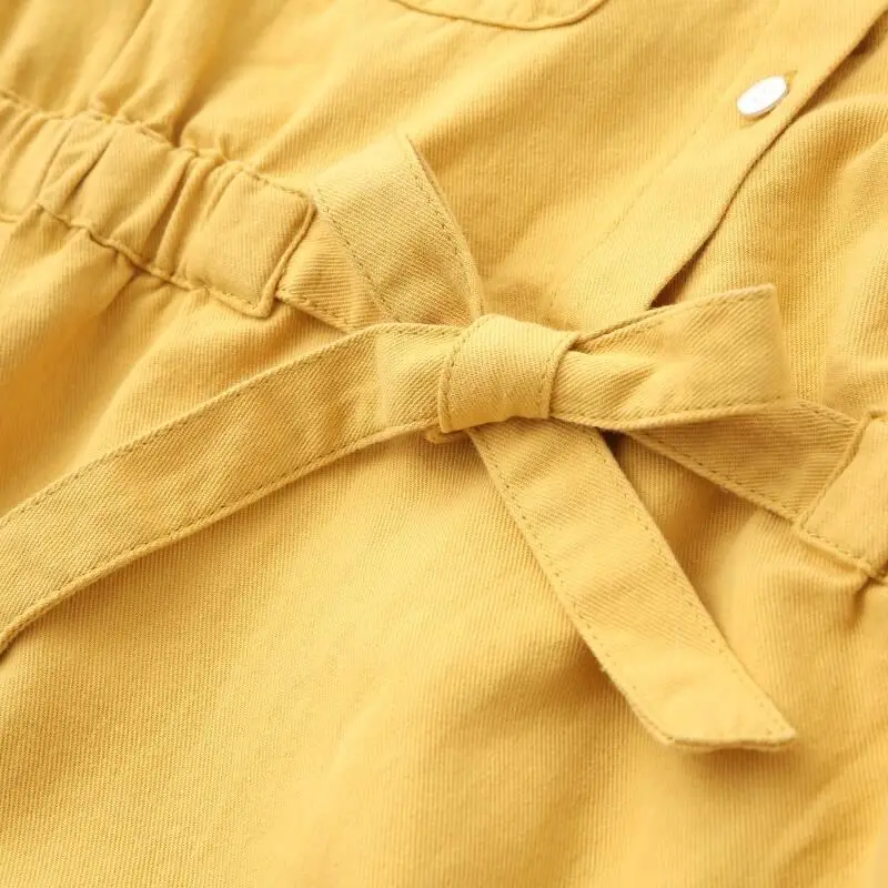 Женское повседневное желтое мини-платье-рубашка на шнурке с галстуком-бабочкой и