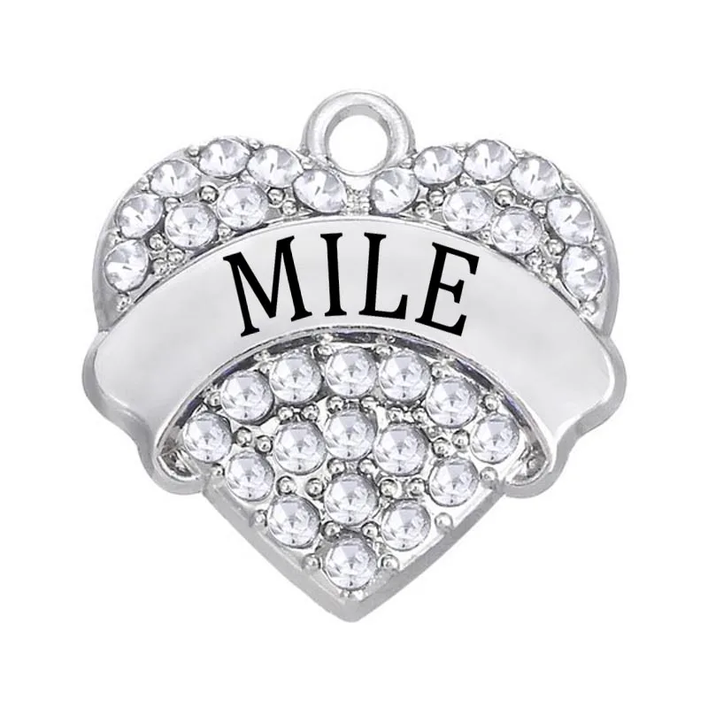 Белый Кристалл Стразы камень сердечки миль знак Шармы и подвески марафон