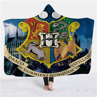 Harry potter 01 Одеяло с капюшоном и 3D-принтом; мягкое пушистое одеяло с рисунком аниме для взрослых; зимнее Флисовое одеяло из искусственного меха; одеяло с капюшоном для путешествий - Цвет: Harry potter 01