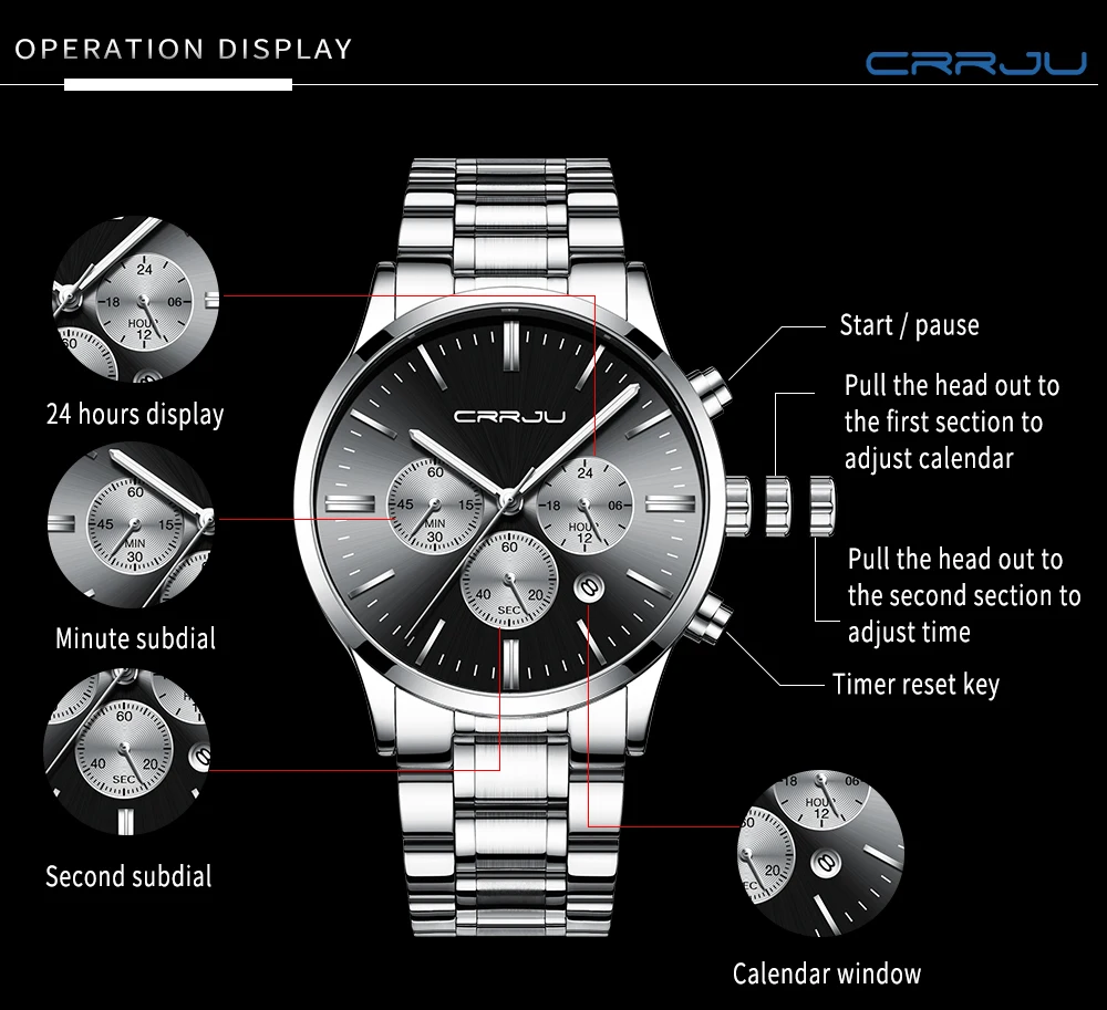Relojes часы из нержавеющей стали мужские CRRJU лучший бренд класса люкс Бизнес Кварцевые часы мужские водонепроницаемые часы horloges mannen