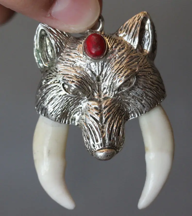 Китай кабанов зуб дикий свинья серебряный голова волка защитный талисман