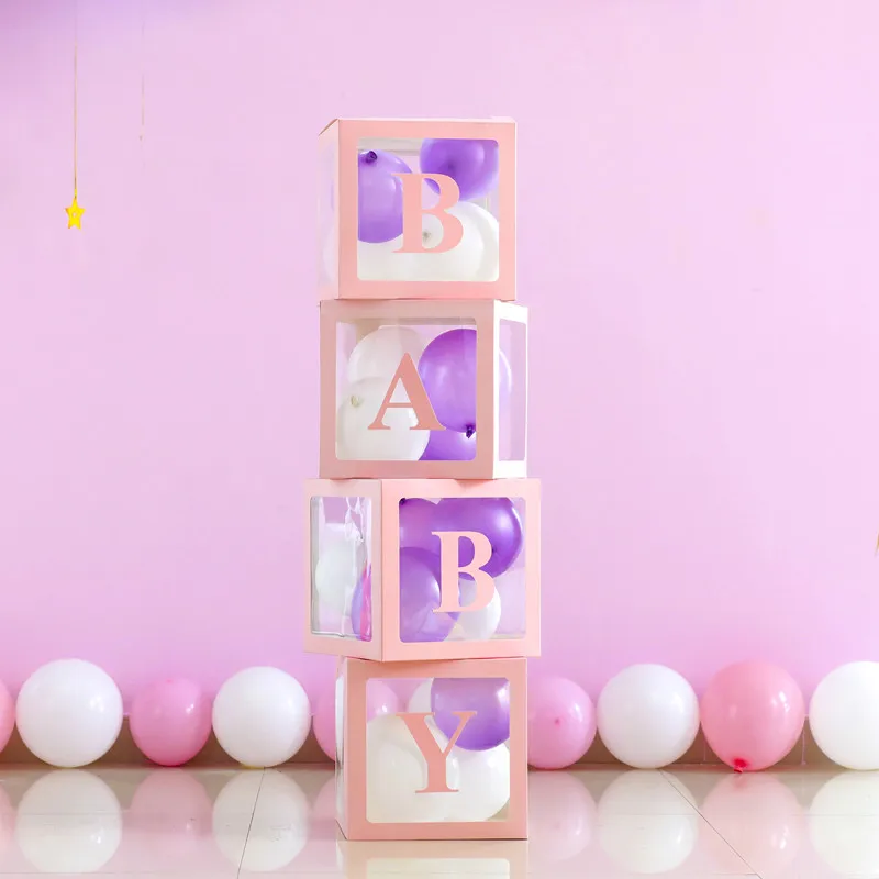 4pcs pink baby 4 шт. белая/Розовая прозрачная коробка для детских шаров для вечеринки в честь Дня рождения или свадьбы - Цвет: 4pcs pink baby