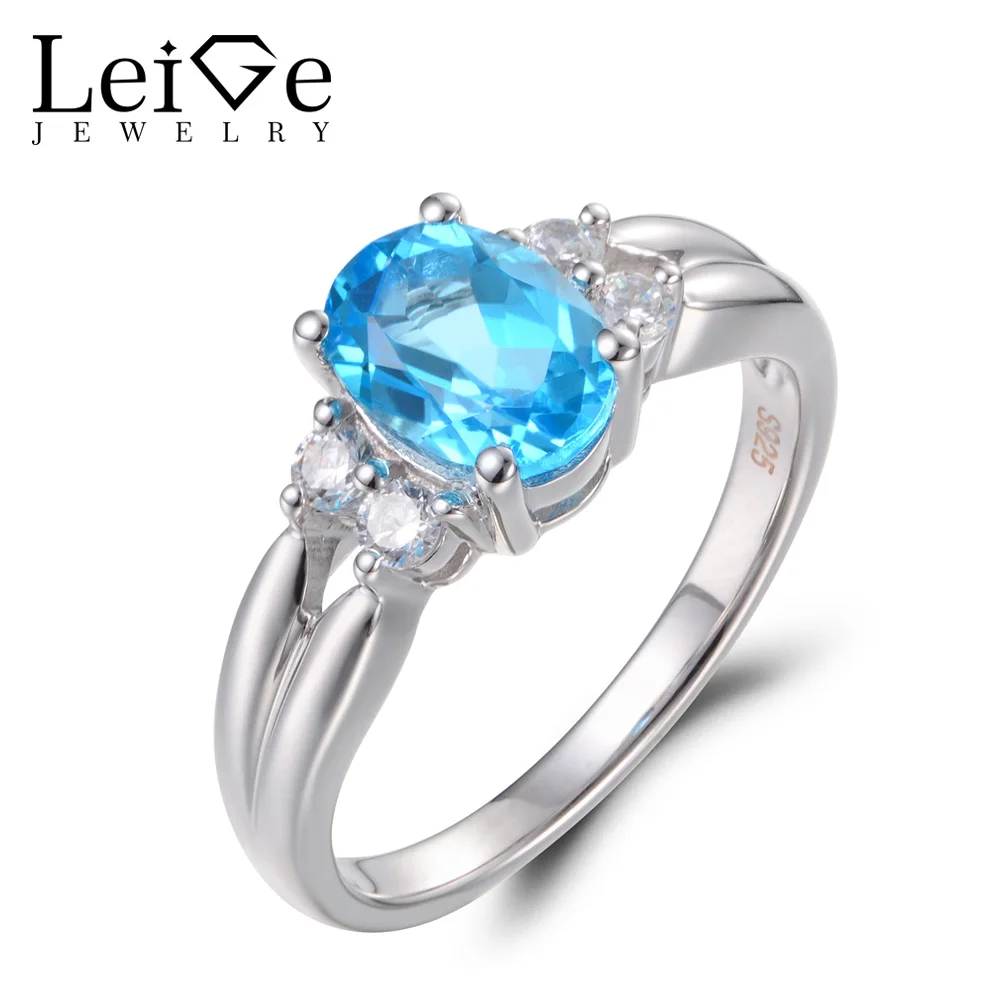 

Leige Jewelry Real Swiss Blue Topaz Rings Anniversary Rings Oval Cut Gemstone 925 Sterling Silver November Birthstone for Women
