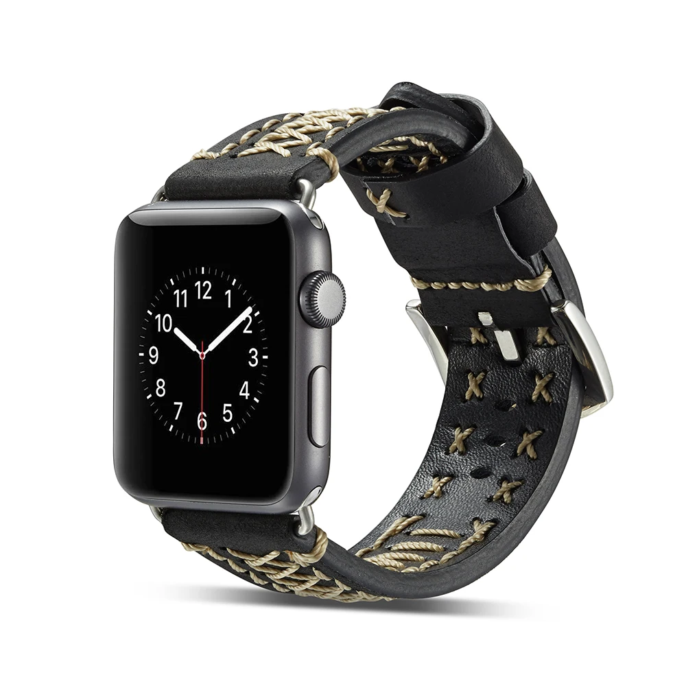 38 мм 42 ремешок для Apple Watch из натуральной кожи ручная работа линия шитье украшения