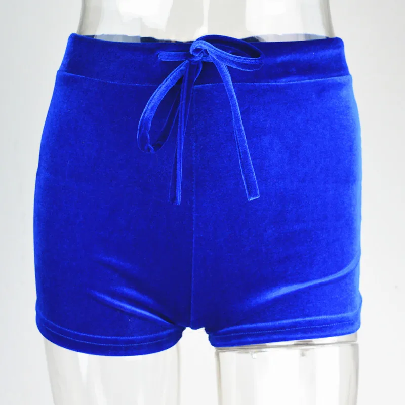 royal blue Wantmove/S-XL, женские бархатные шорты с завязками размера плюс, повседневные, высокая талия,, зимние сексуальные обтягивающие шорты для женщин XD742 - Цвет: royal blue
