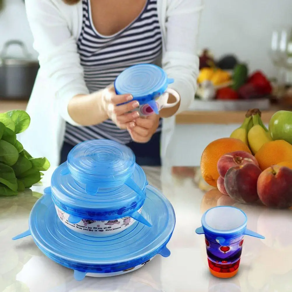 6 шт./компл. многоразовые силиконовые растягивающиеся крышки универсальные чаши