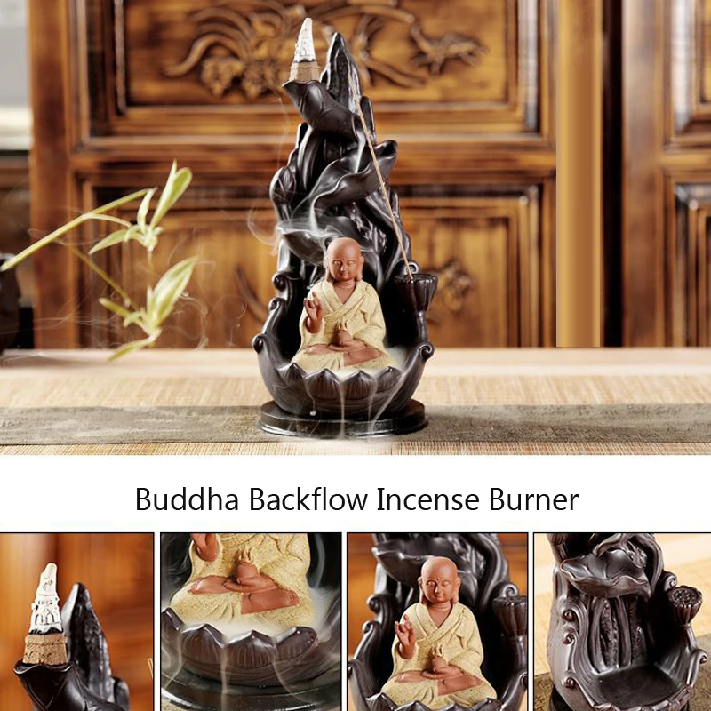 Сандаловое дерево держатель для благовоний с изображением Будды и Гуаньинь