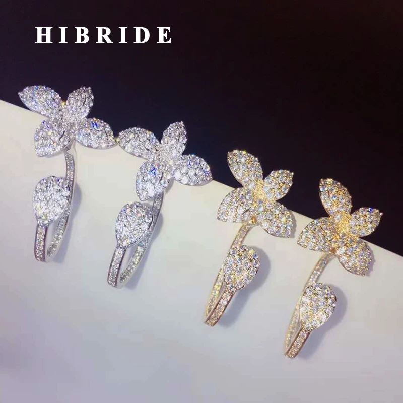 

HIBRIDE Fashion Micro CZ Pave Flower Drop Earring For Women Bridal Jewelry Gold Color Dangle Earrings Bijoux Jewelry E-888