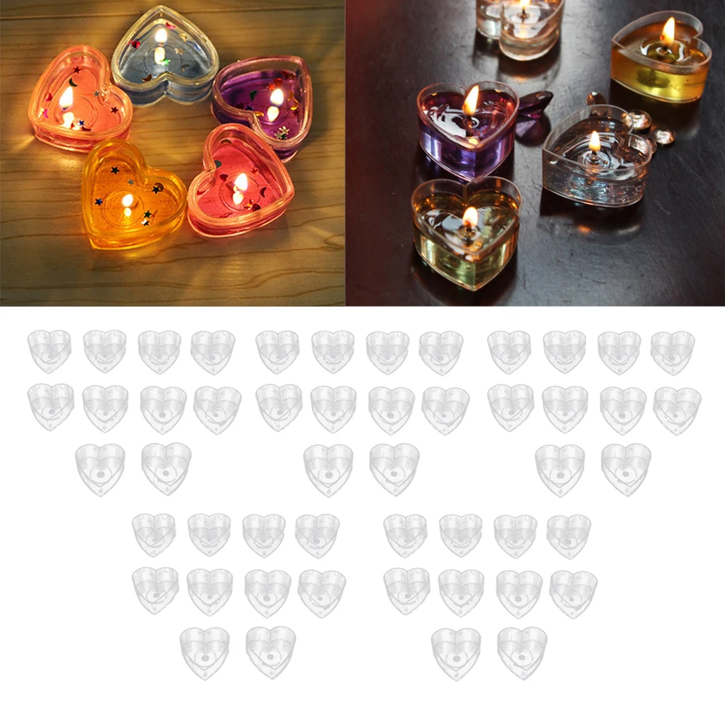 

50pcs Party Accessory Heart Clear Plastic Votive Wedding Candle Holder Tealight Candles Cups