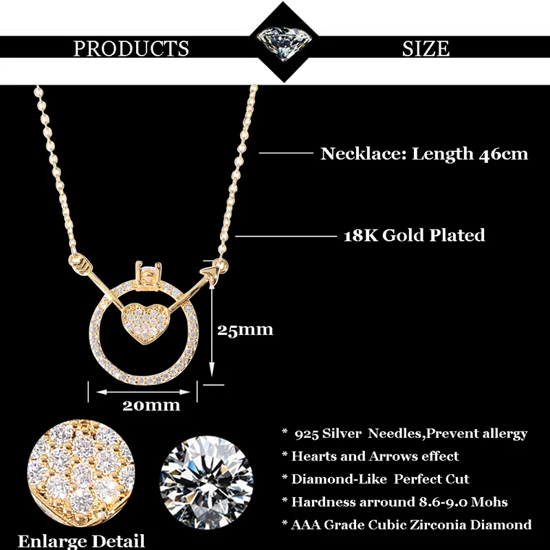 WIN-B Crystal Arrows Gold Pendant Necklace Circle Fashion Chain Mbox Love heart Zircon Drop-shaped Pendanr Party | Украшения и