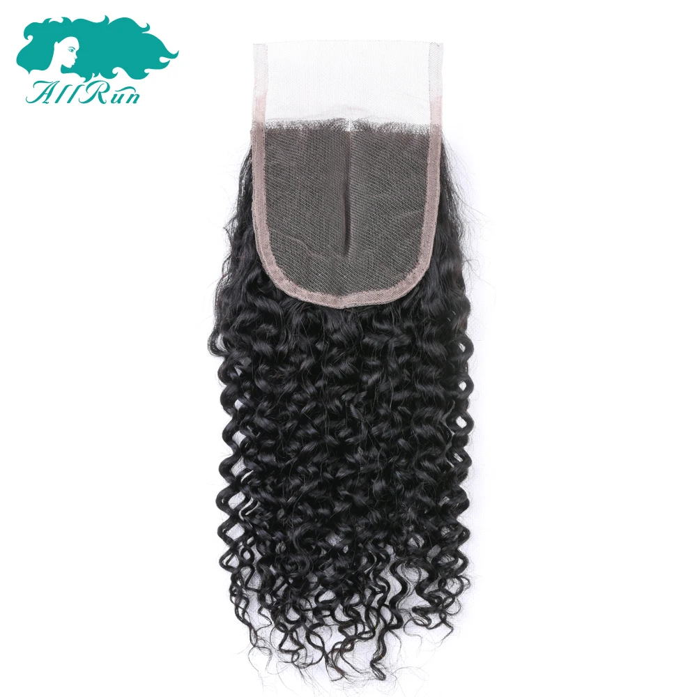 Allrun бразильские человеческие волосы кудрявые Вьющиеся 8-20 дюймов 4*4 Кружева