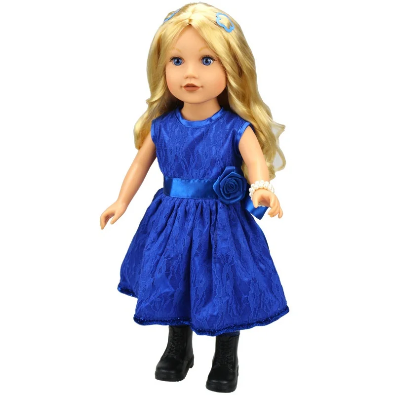 Модная синяя вечерняя одежда ручной работы для 18-дюймовых кукол и аксессуары