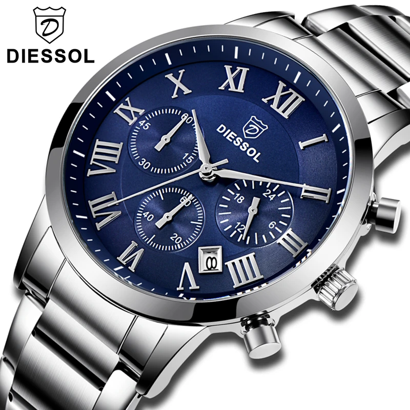Дизсол часы мужские модные хронограф кварцевые повседневные Топ бренд класса