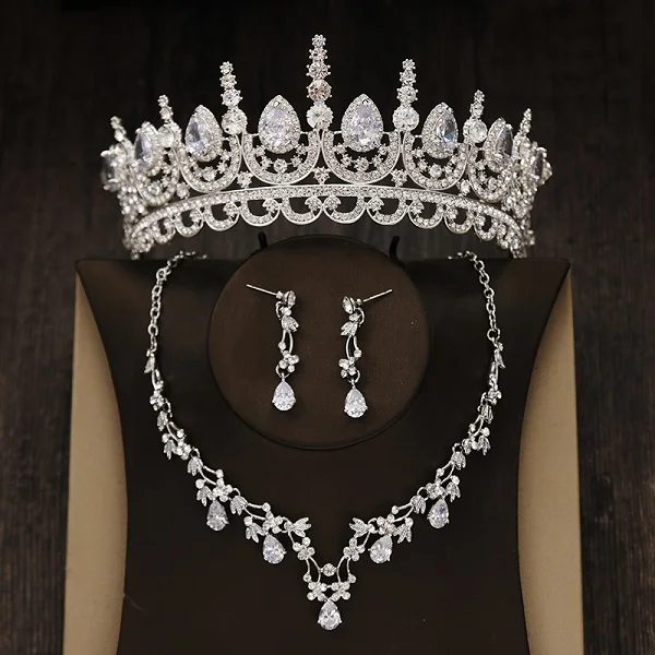 Fig Diarios de noiva Nupcial Flor водяная капля Cor Prata Strass Noiva комплект из 3 предметов Colar Brincos Conjunto De Joias de Casamento - Окраска металла: Fig