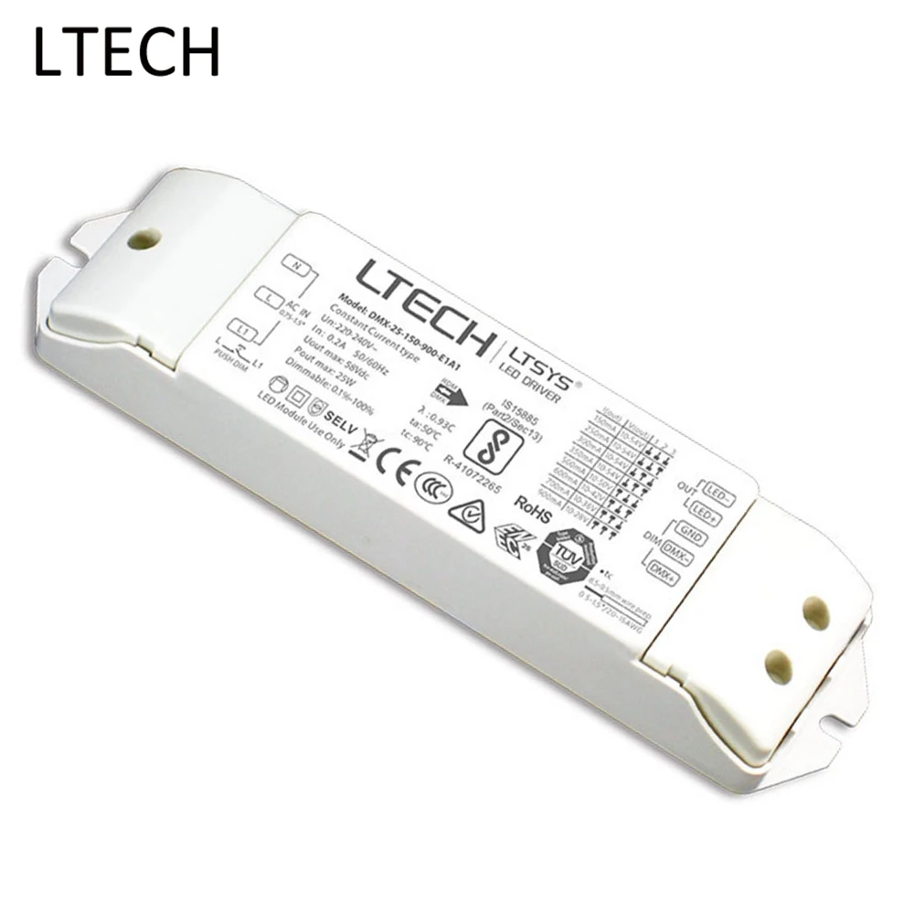 LTECH 25W Constant Current LED DMX Dimming Driver DMX-25-150-900-E1A1 200-240VAC Input 150-900mA PVM Output Led Power Adapter | Лампы и