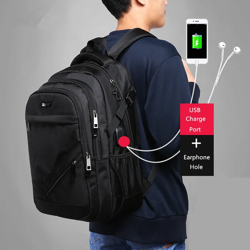 

New black school backpack waterproof large bagpack rucksack man back pack men travel laptop bag 15.6 inch boys school bags