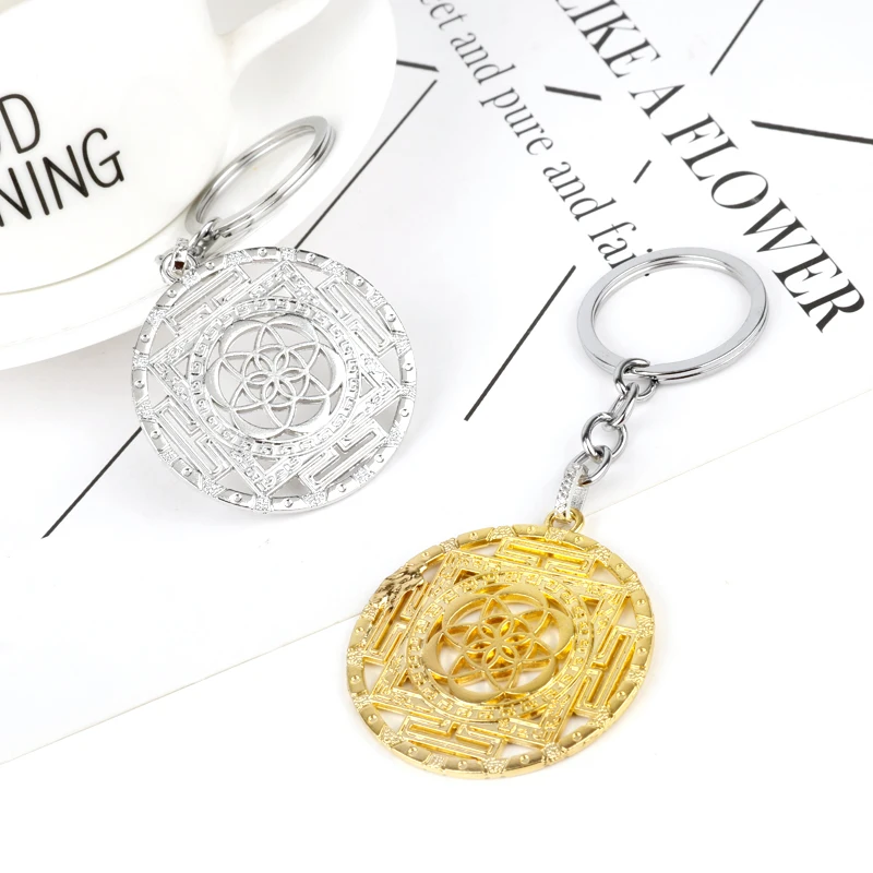 dongsheng Gold Vintage Flower of Life keychain Mandala pattern key chain round men women jewelry -50 | Украшения и аксессуары