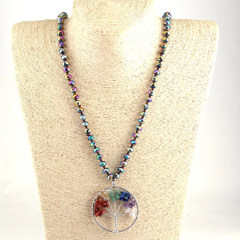 Free Shipping Fashion Long Crystal Glass Knotted Rainbow tree Pendant Necklaces For Women Ethnic Necklace | Украшения и