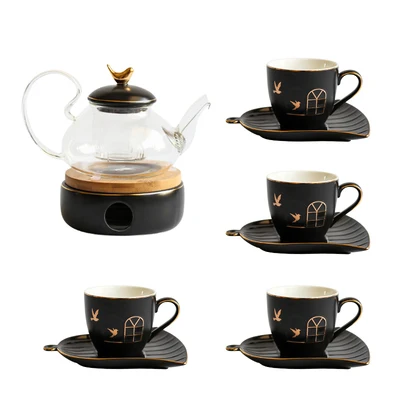 05 Tea Set Европейский чайник с цветами чайная чашка набор кипяток воды чайный набор креативный керамический стеклянный послеобеденный травяной чай посуда для напитков подсвечник нагрев - Цвет: 05 Tea Set