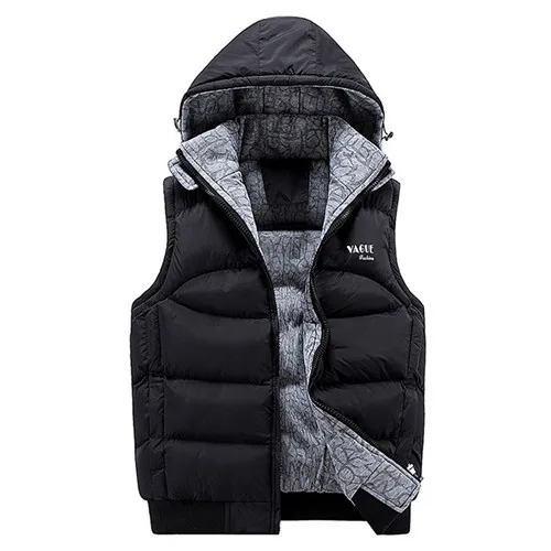 Black TLZC модный мужской теплый жилет с капюшоном, зимний жилет, размер M-3XL, куртка без рукавов, Мужская утолщенная хлопковая Повседневная ветровка с шапкой - Цвет: Black