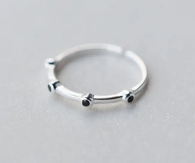 Реальный. Женское серебряное Ювелирное Украшение с черным агатом тонкое кольцо