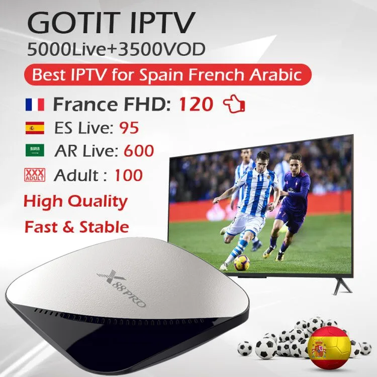 GOTIT KING IP tv 5000 Live+ X88PRO Android 9,0 tv BOX Francais португальский арабский XXX взрослый IP tv подписка поддерживает YouTube Skype