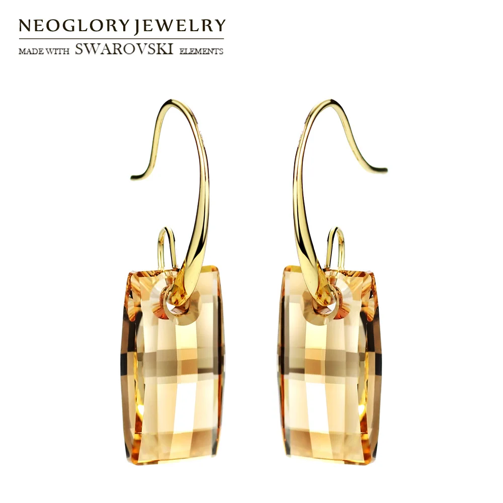 

Neoglory Crystal Long Dangle Earrings Rectangle Shaped Elegant For Women Gold Color Embellished With Crystals From Swarovski
