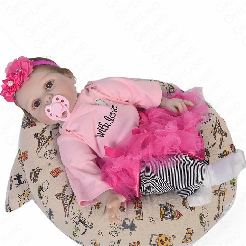Reborn Baby Doll 22 дюймов детская ткань кукла мягкий хлопок милая девочка в розовой юбке