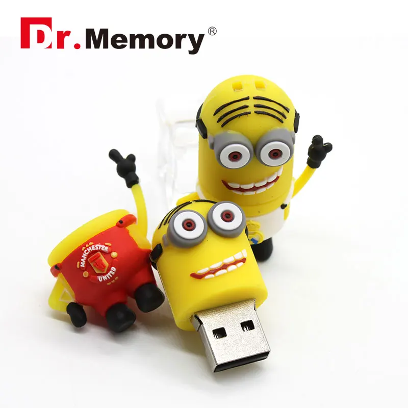 Dr. Memory милый USB флеш-накопитель желтый Миньоны с рубашкой Флешка USB флешка силиконовая вилка 4 ГБ 8 ГБ 16 ГБ 32 ГБ 64 ГБ флэш-диск