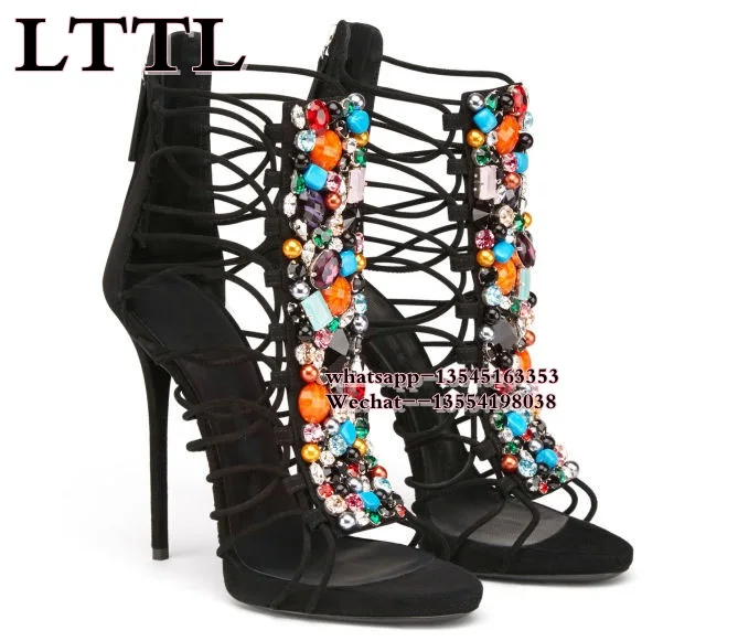 Женские сандалии гладиаторы бусины карамельного цвета босоножки на высоком каблуке шпильке со стразами и