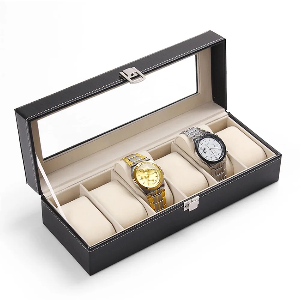 Коробка для часов 6 ячеек коробка чехол из искусственной кожи Caja Reloj черный