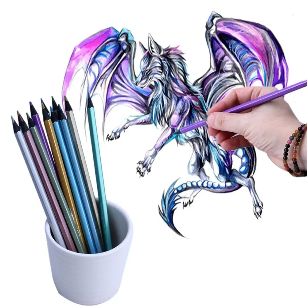 12 шт. профессиональные нетоксичные цветные металлические карандаши для