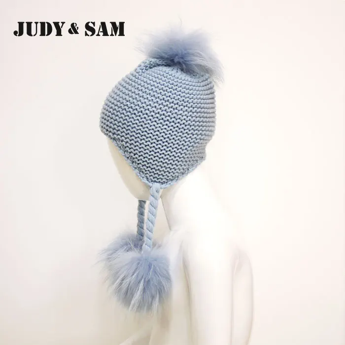 Унисекс.Мягкий полушерстяные трикотажные шапки с помпончиками для детей. 12